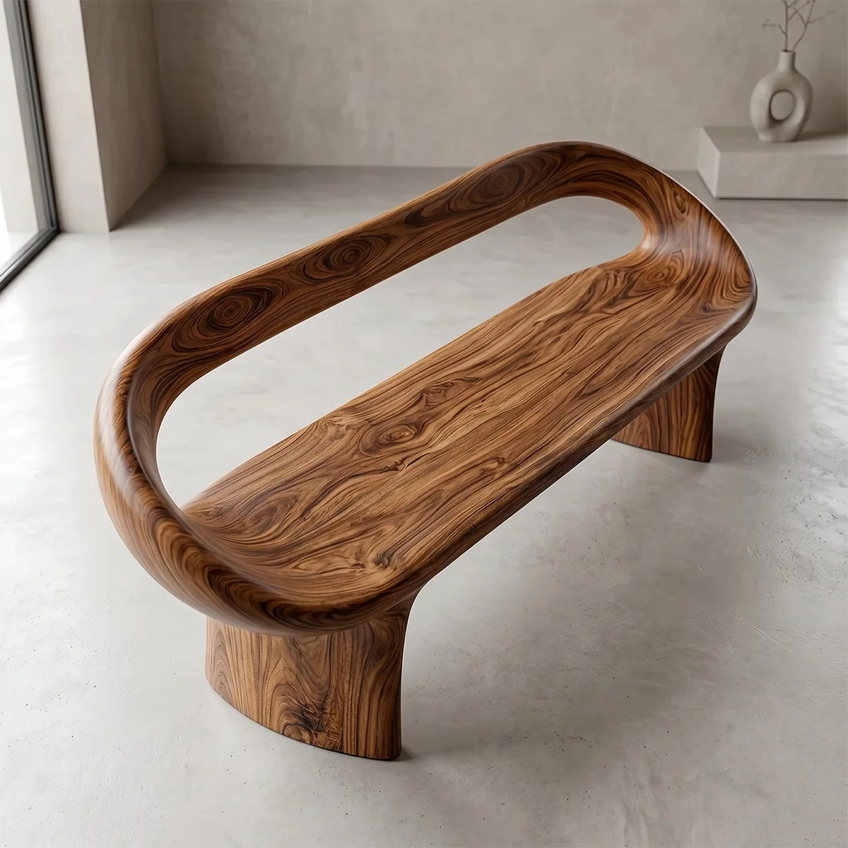 Contemporary Loop Frame Outdoor Bench with Organic Curves TH003-9918