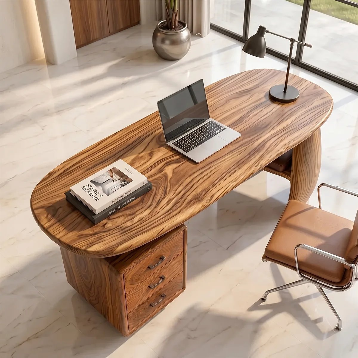 Organic Modern Executive Desk | Contemporary Office Desk with Storage TH003-6424