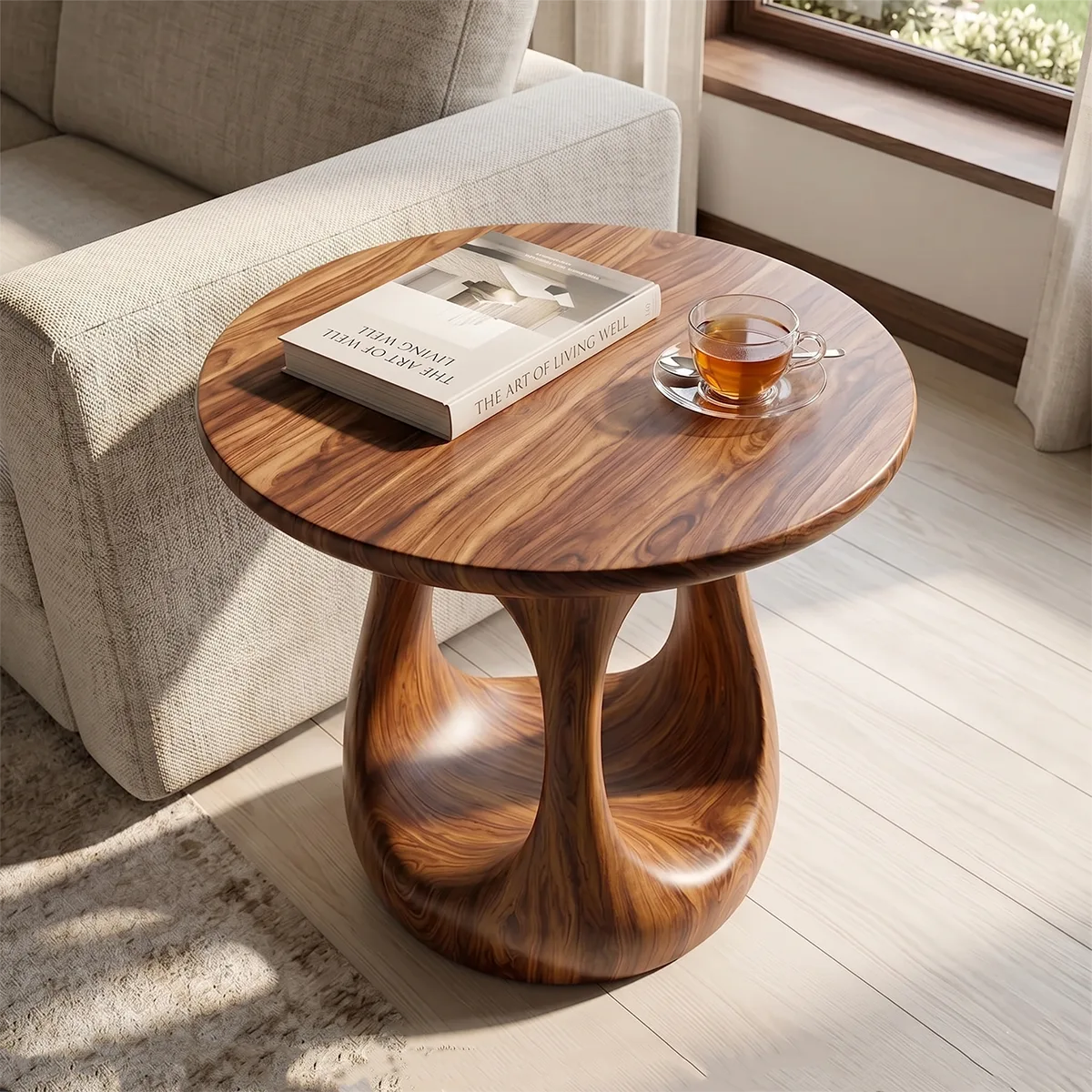 Dual Arch Sculptural End Table, Modern Round Side Table for Living Room TH003-3615