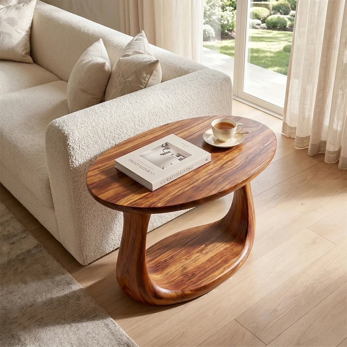 Modern Open Base End Table with Sculptural Curved Design TH003-3007