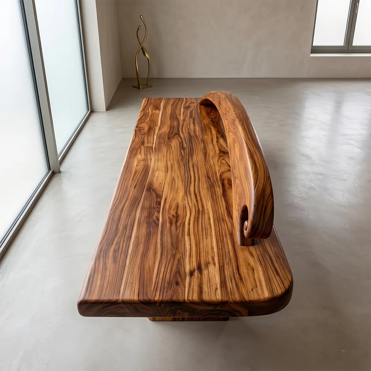 Curved Crest Back Garden Bench, Sculptural Wooden Outdoor Seating TH003-2509
