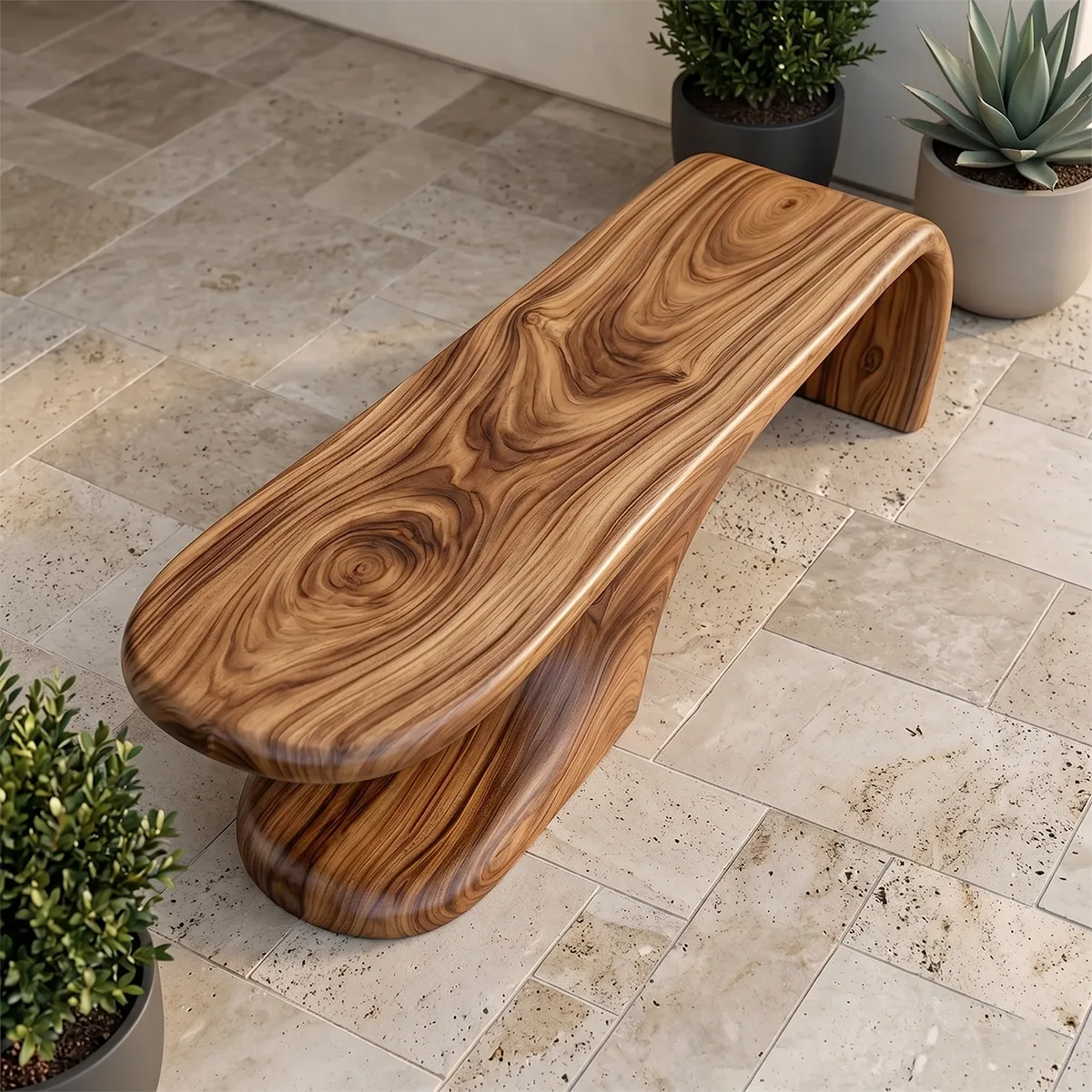 Organic Modern Sculptural Entryway Bench with Flowing Architectural Form TH003-8639