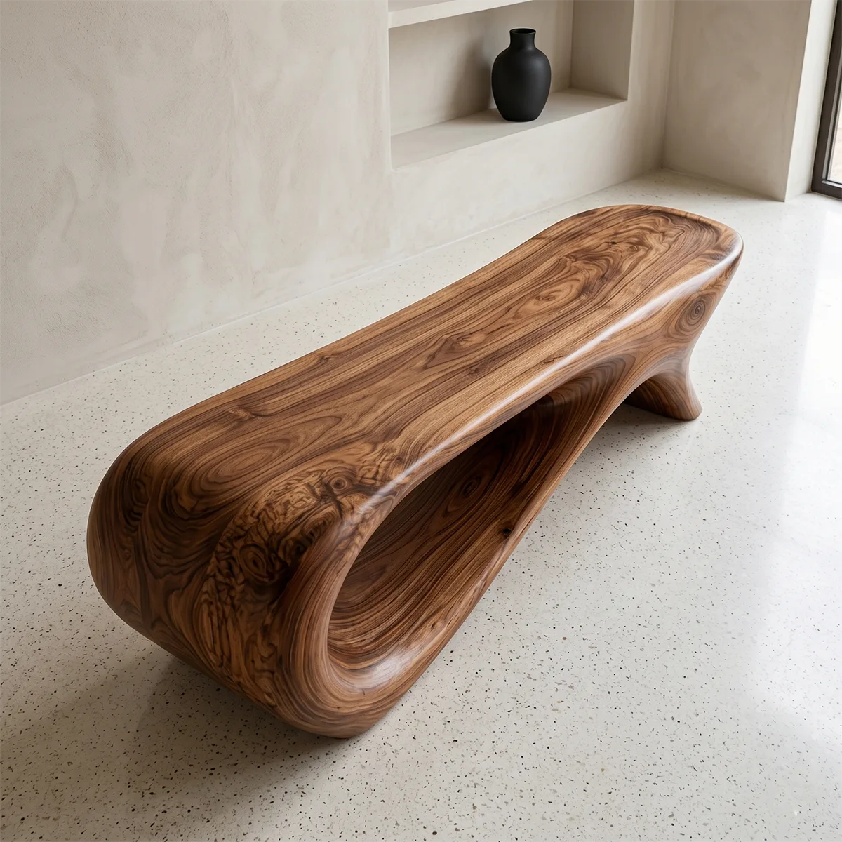 Organic Modern Wood Bench, Sculptural Entryway & Garden Seating TH003-2493