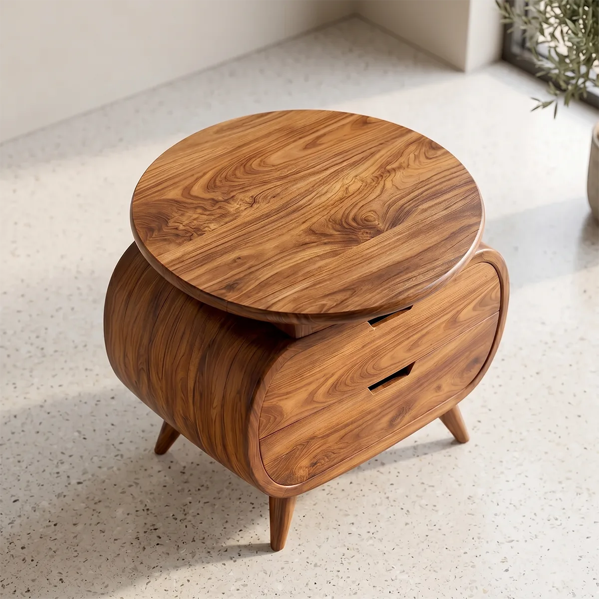 Rounded Modern End Table with Dual Drawer Storage TH003-9296