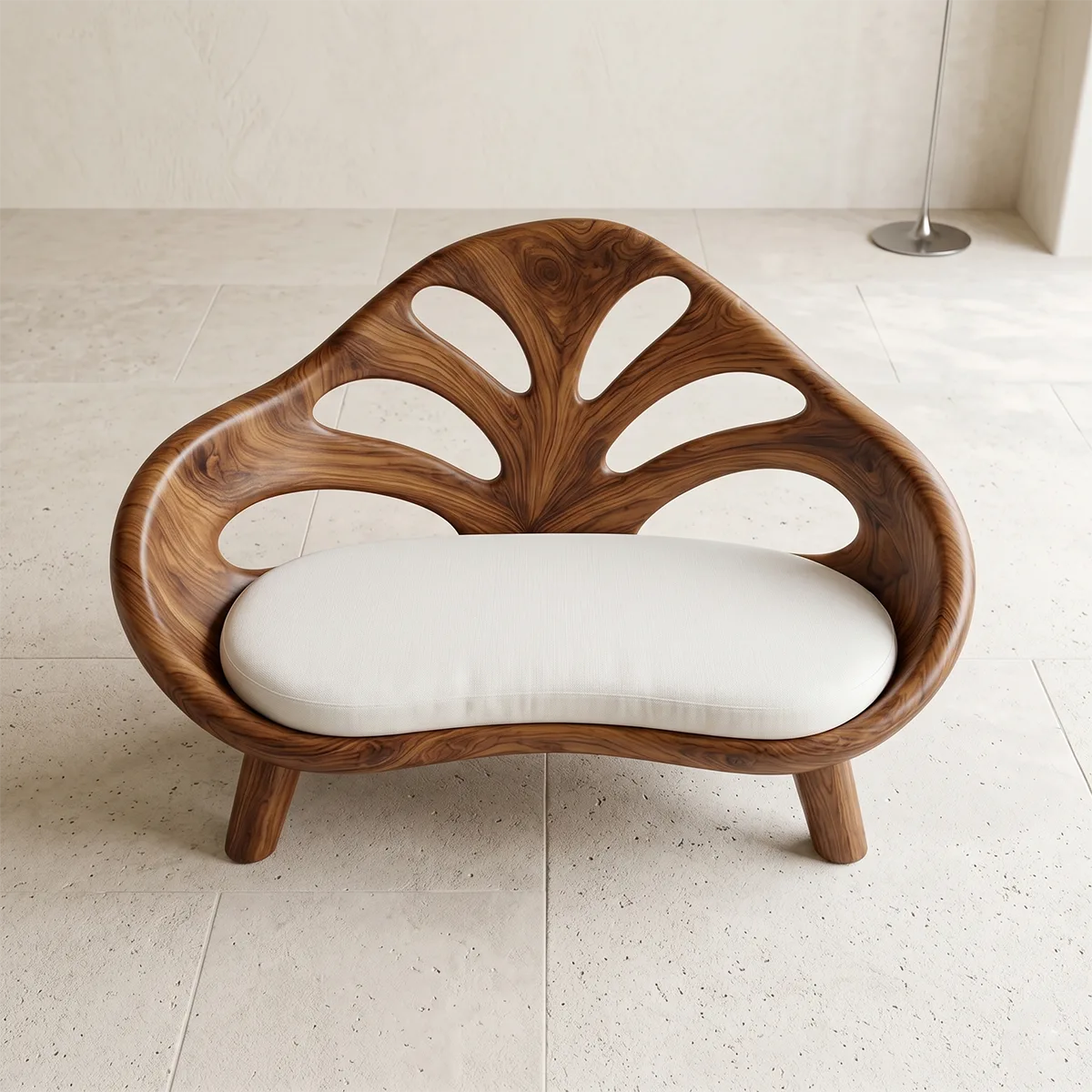 Organic Sculptural Wooden Bench with Artistic Openwork Backrest TH003-5206