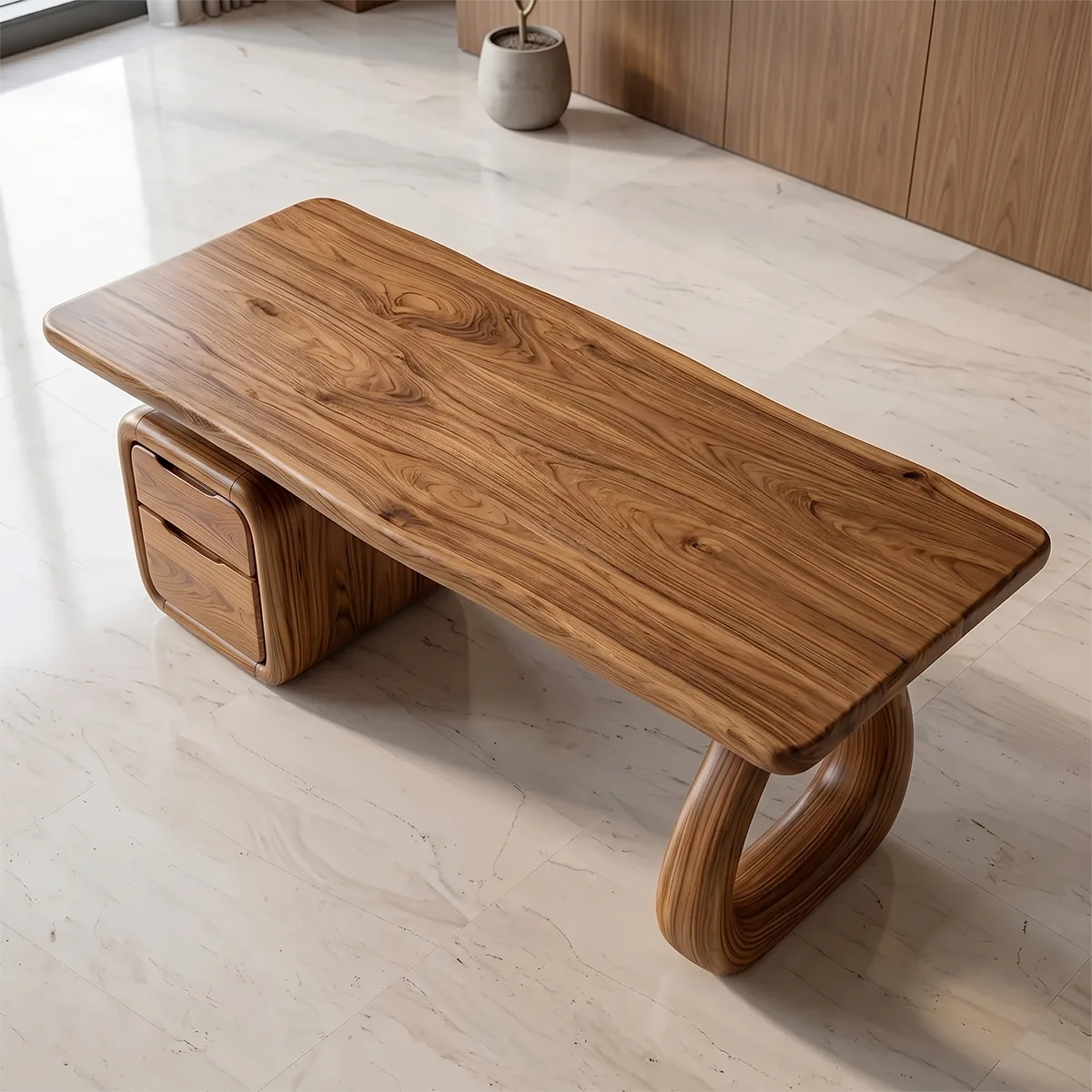 Solid Wood Executive Desk | Sculptural Rustic Office Desk with Drawers TH003-9935