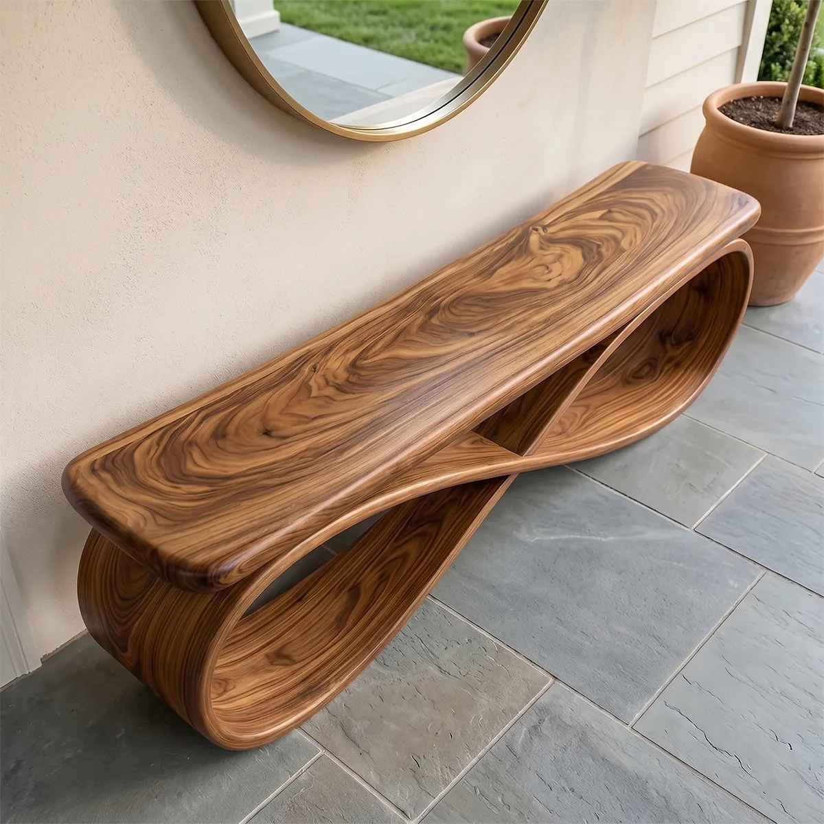Infinity Loop Sculptural Bench with Flowing Contemporary Design TH003-7911