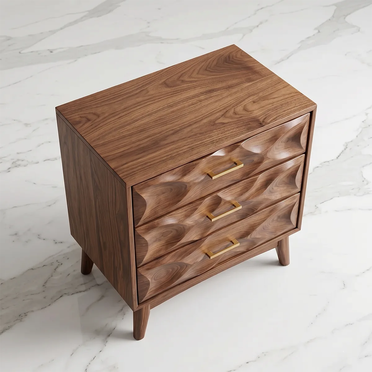 Modern Nightstand with 3 Drawers | Sculptural Contemporary Bedside Table TH003-5140