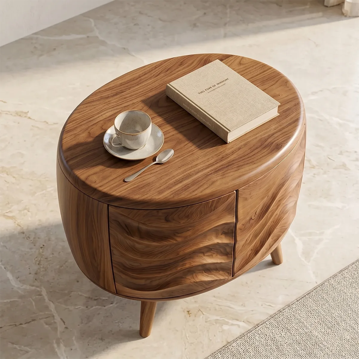 Round Accent End Table with Sculpted Front Panels and Concealed Storage TH003-7904