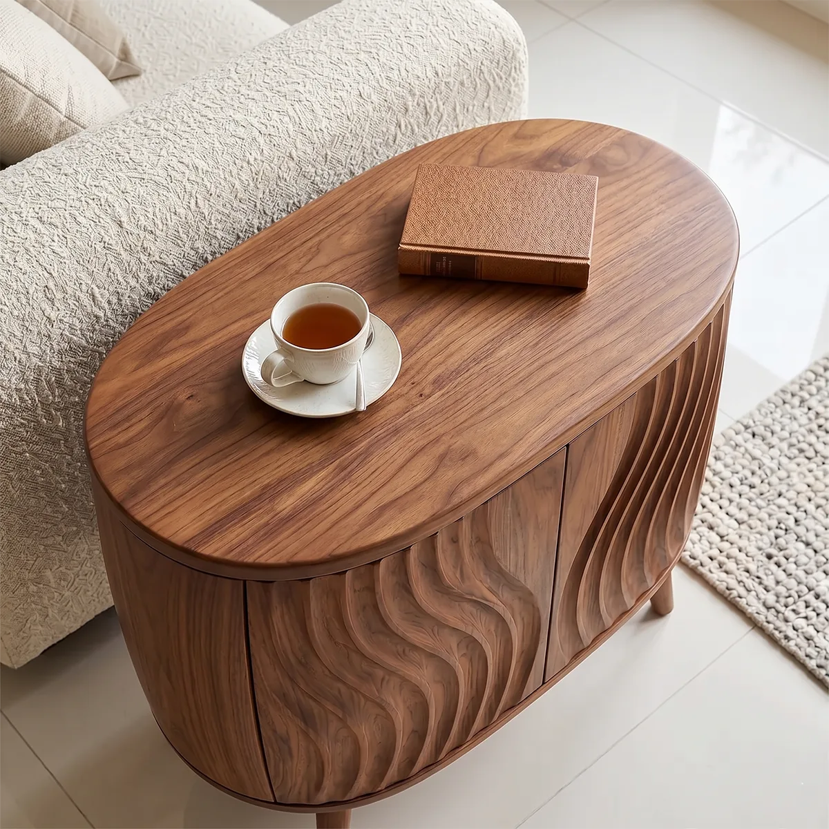 Round Sculptural End Table with Concealed Storage Cabinet TH003-3235