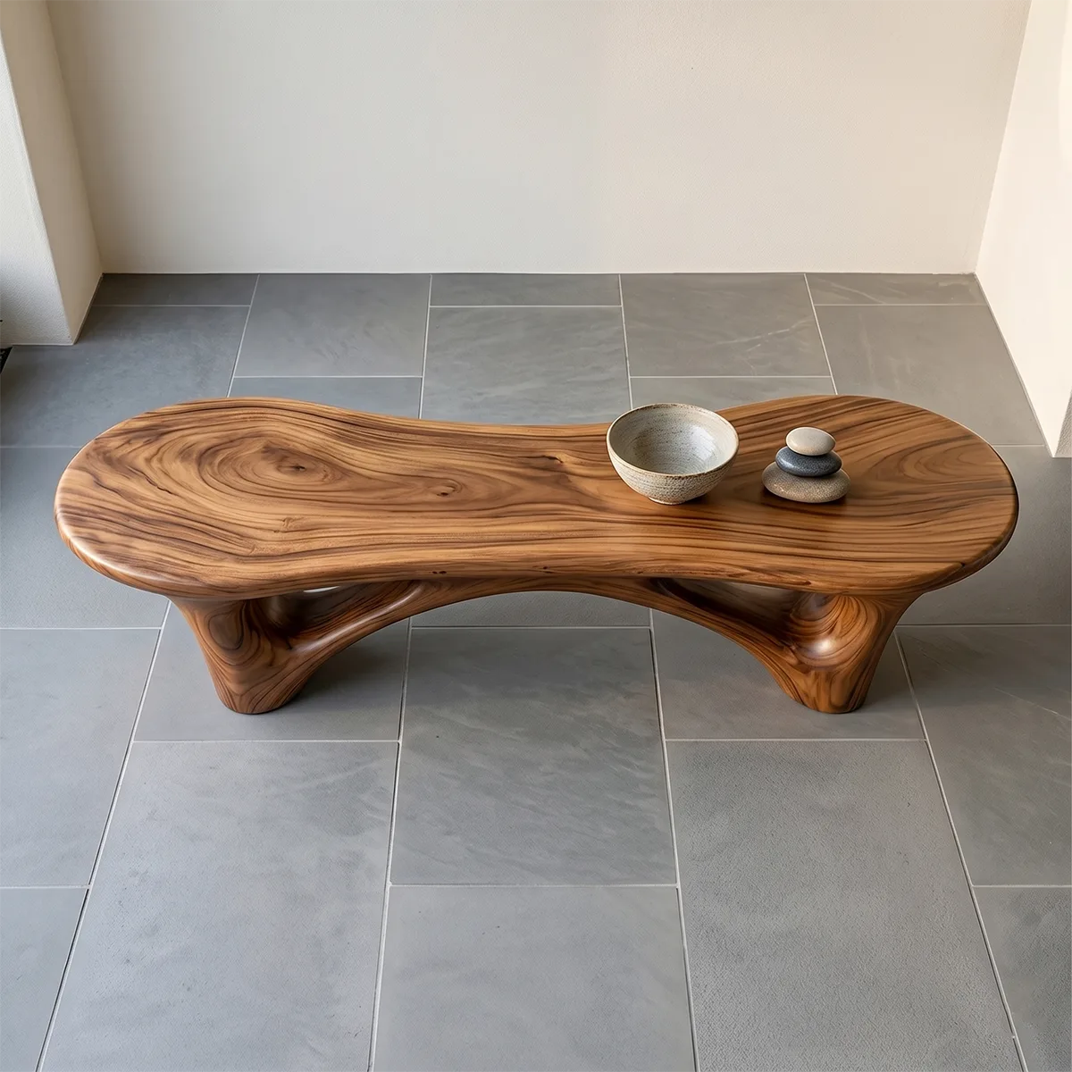 Organic Sculptural Bench with Architectural Openwork Base TH003-3360