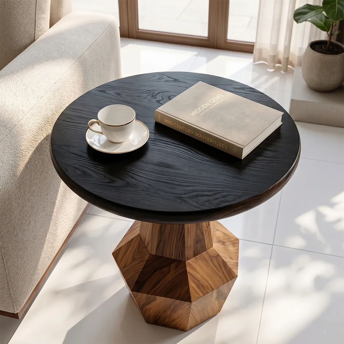 Modern Geometric End Table with Sculptural Pedestal Base TH003-6845