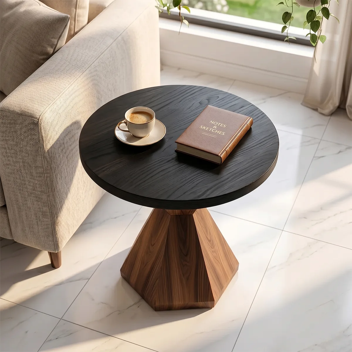Modern Geometric Side Table with Sculptural Pedestal Base TH003-5870