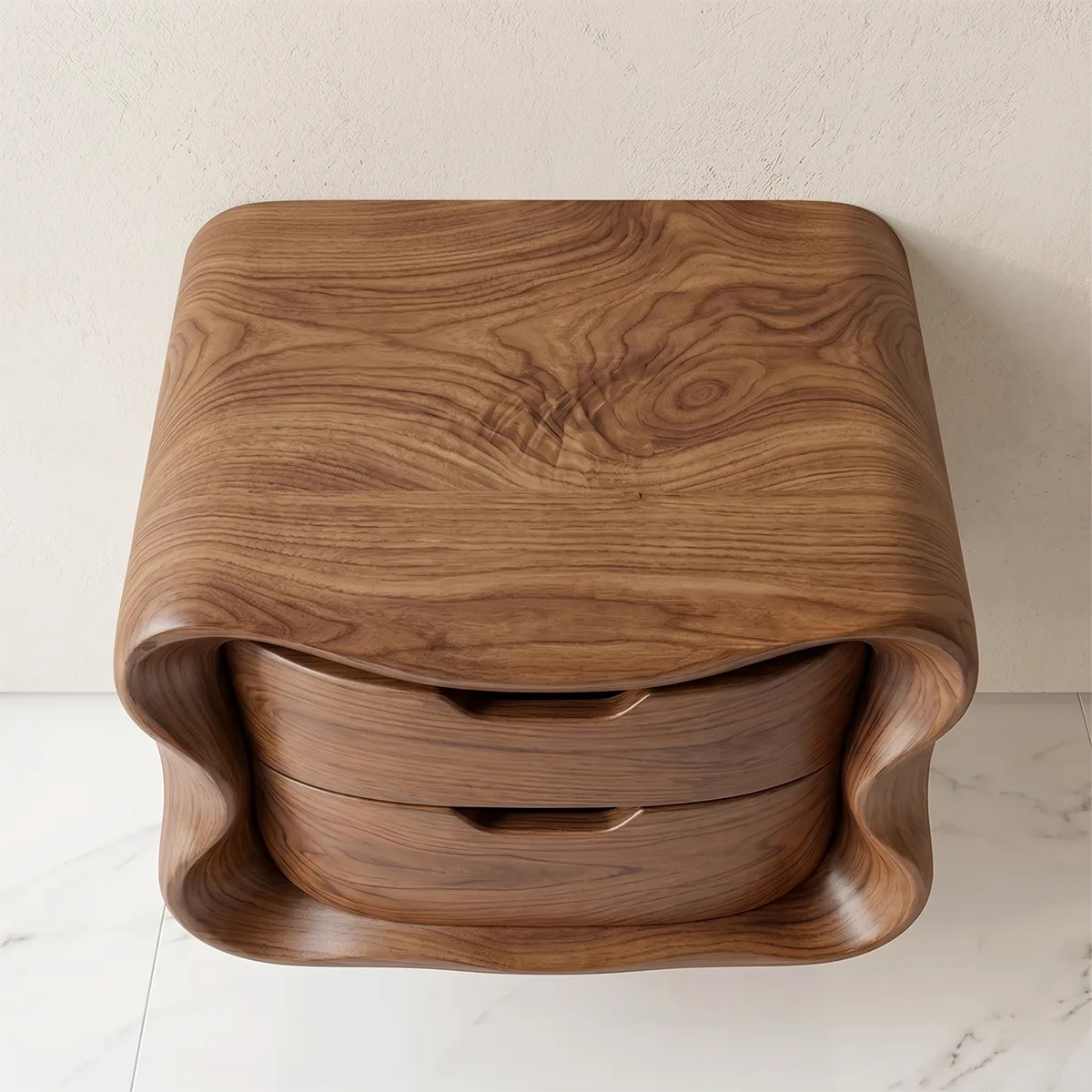 Floating Nightstand with 2 Drawers | Modern Curved Wall Mounted Bedside Table TH003-8175