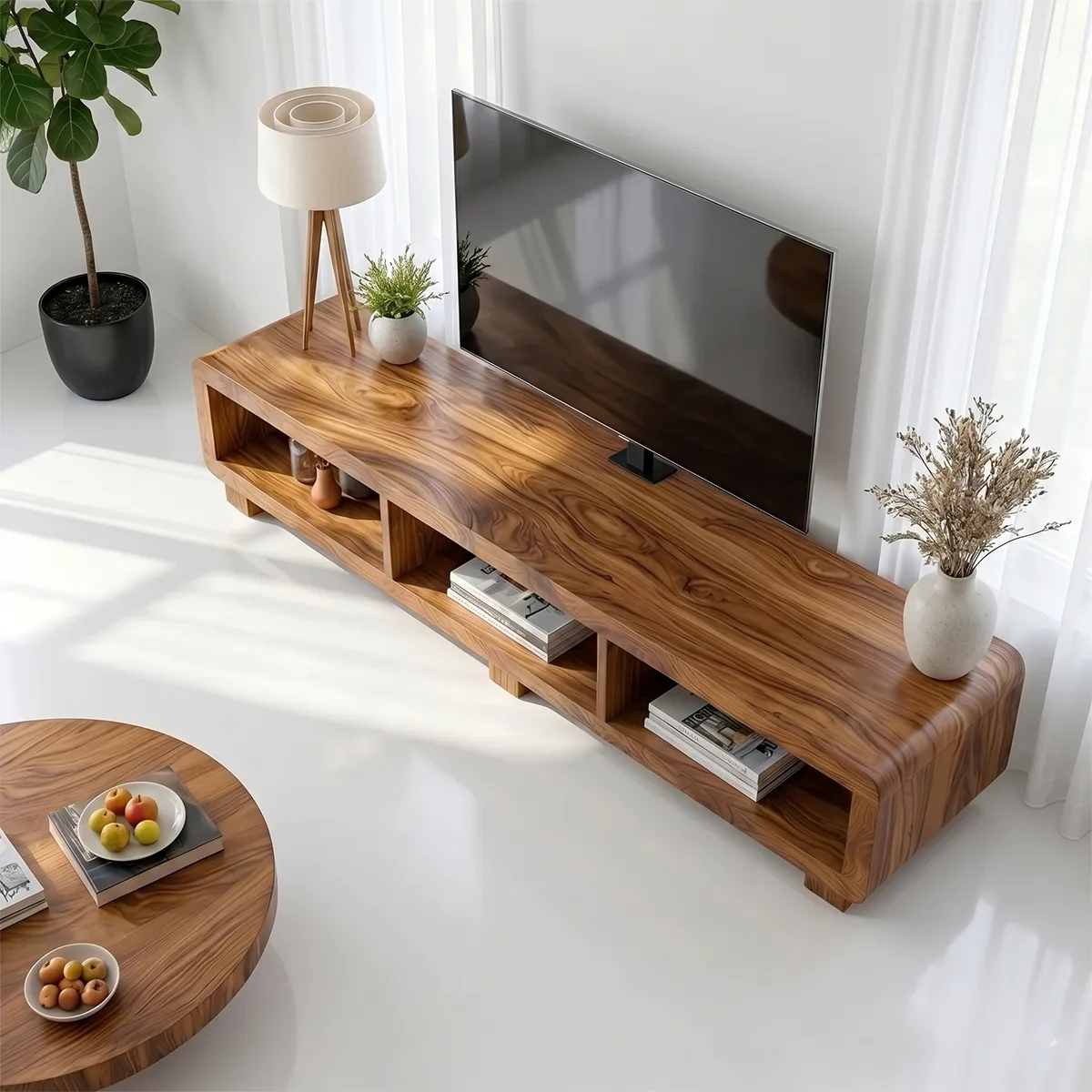 Modern Solid Wood Open Media Console TV Stand
