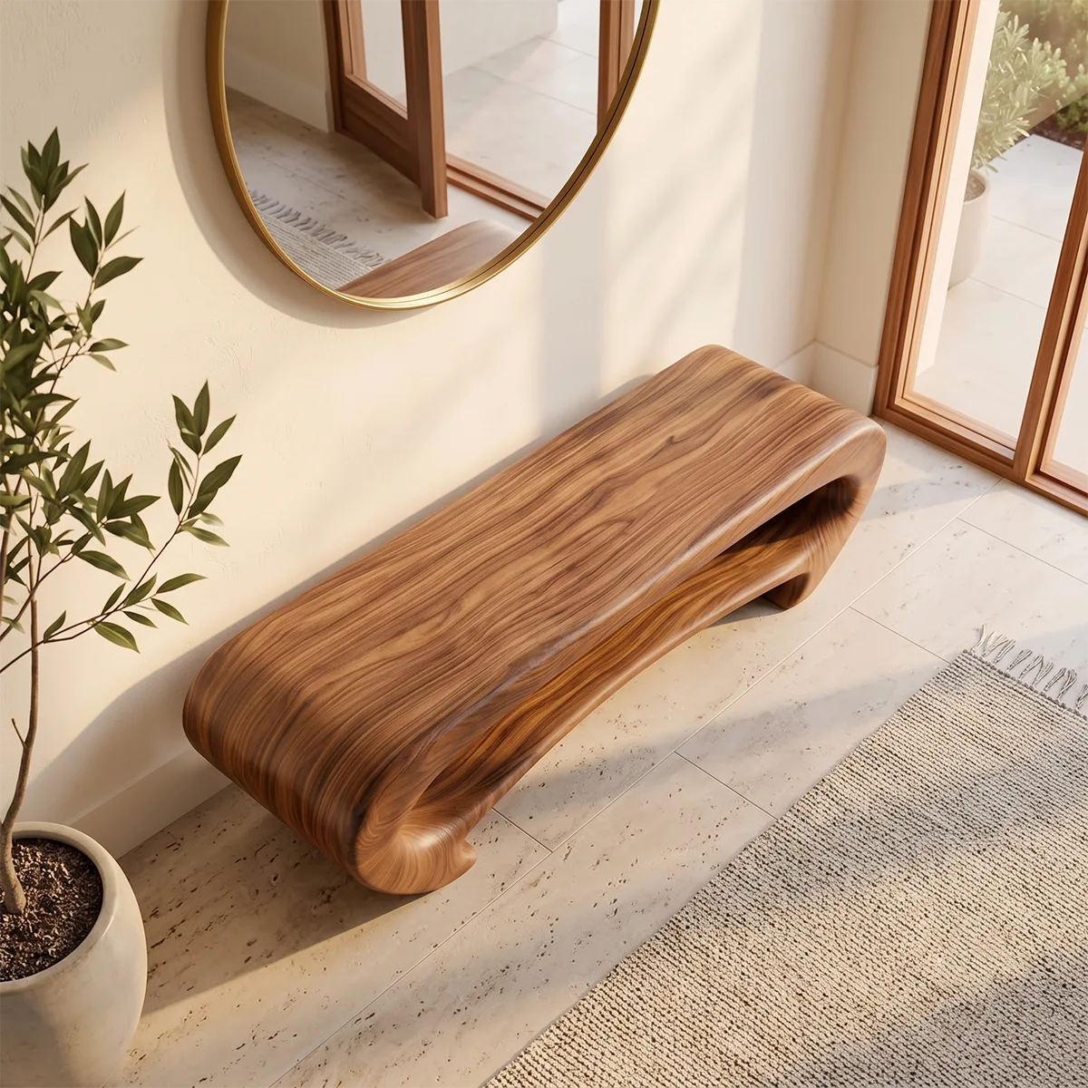 Organic Waterfall Console Bench, Sculptural Modern Entryway Seating TH003-2097
