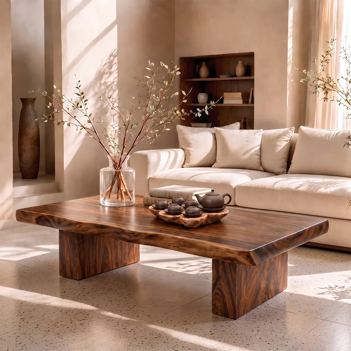 Rectangular Coffee Table with Thick Top & Block Legs | Modern Center Table HG021-6CIC4AB