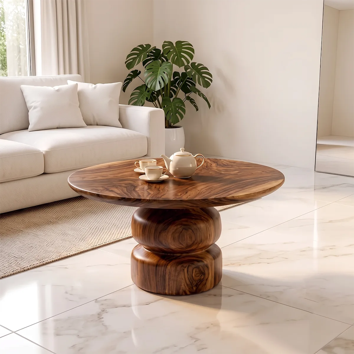Round Pedestal Coffee Table | Modern Wood Coffee Table for Living Room TH003-7491