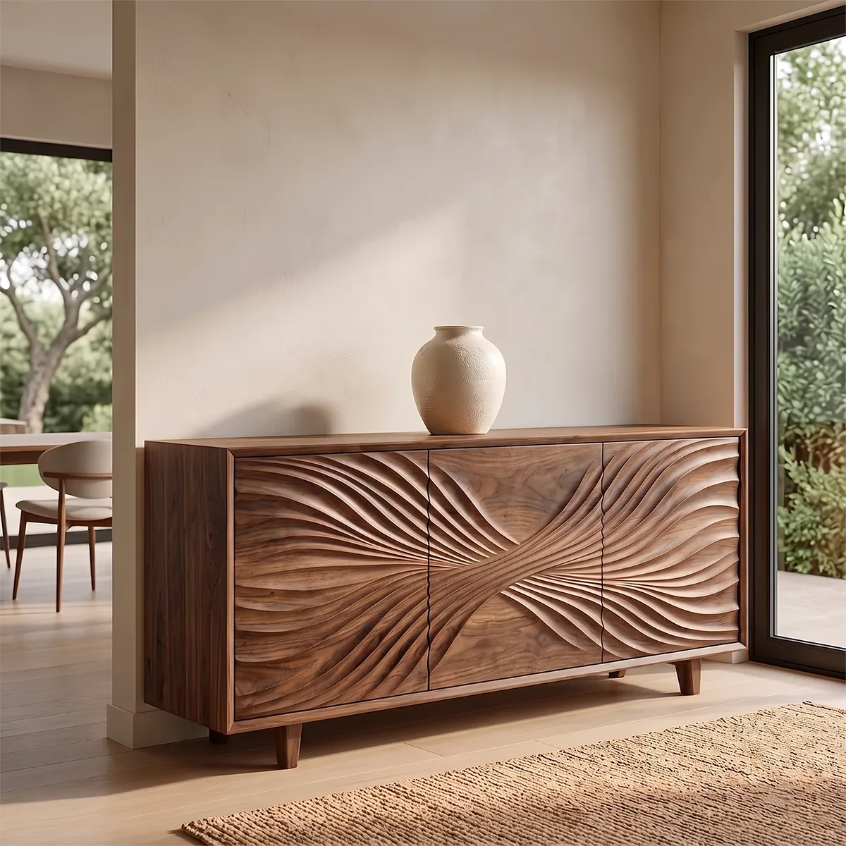 Flow Carved Solid Wood Sideboard | Sculptural Modern Buffet Cabinet for Dining & Living Room TH003-6946