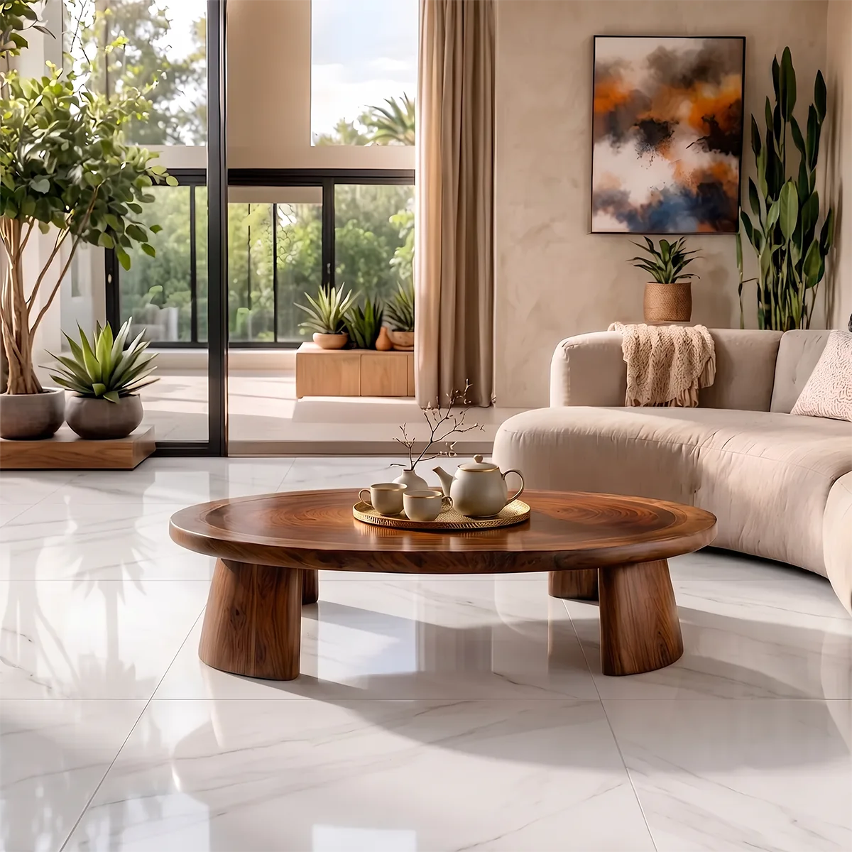 Modern Elliptical Coffee Table | Organic Wood Coffee Table for Living Room TH003-8585