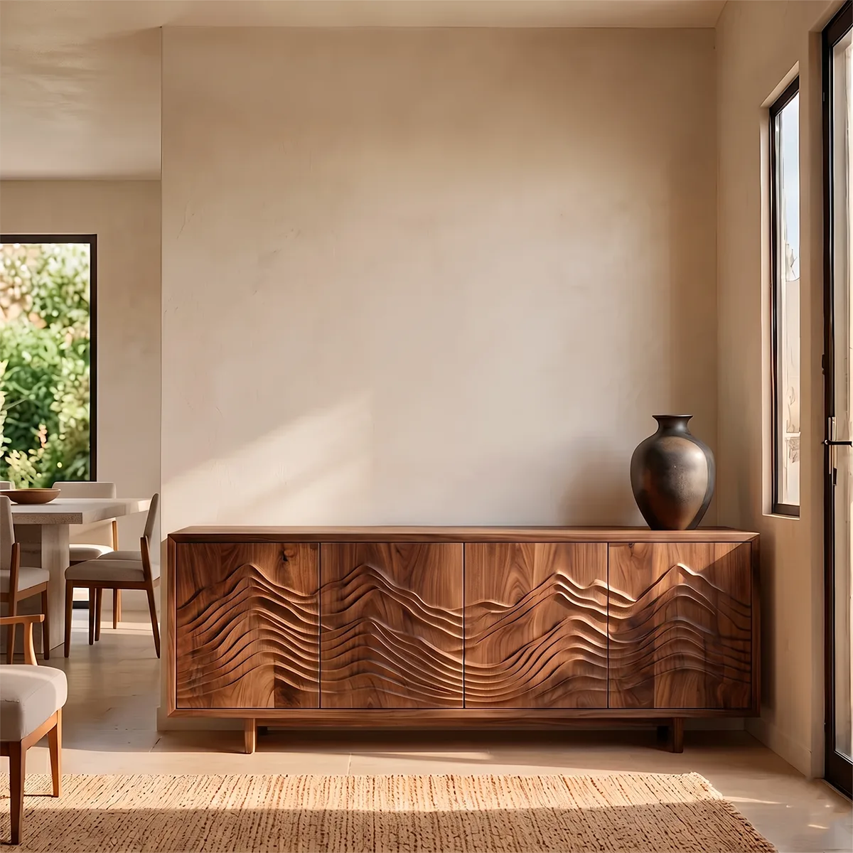 Topographic Carved Solid Wood Sideboard | Modern Buffet Cabinet for Organic & Japandi Interiors TH003-2760
