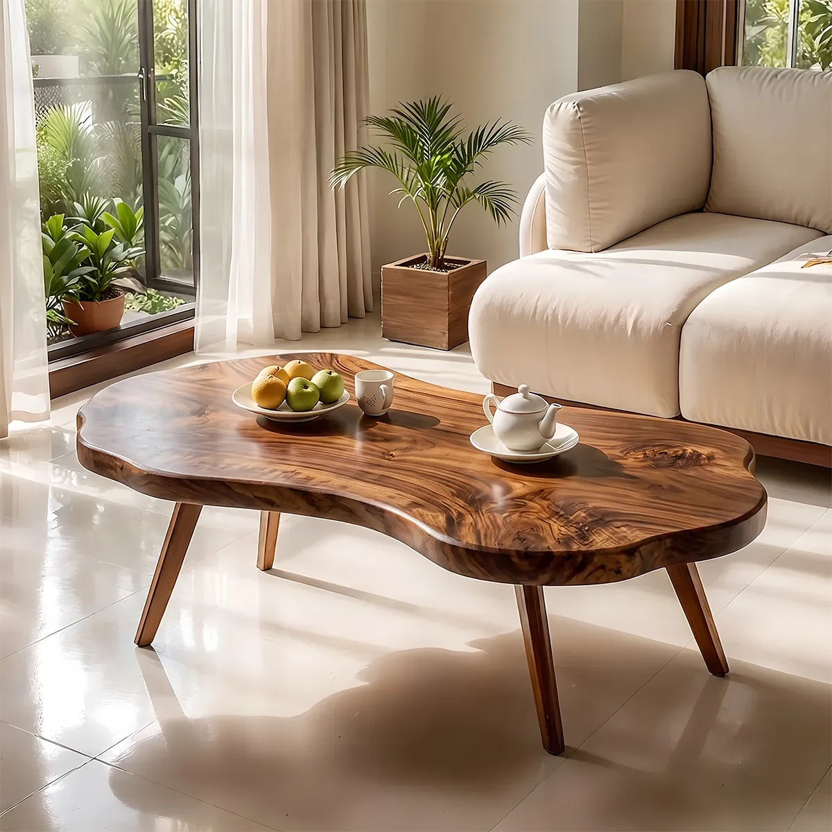 Modern Live Edge Coffee Table | Organic Solid Wood Coffee Table for Living Room TH003-3737