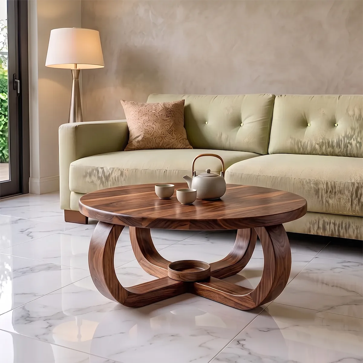Modern Round Coffee Table | Sculptural Loop Base Center Table for Living Room TH003-5096