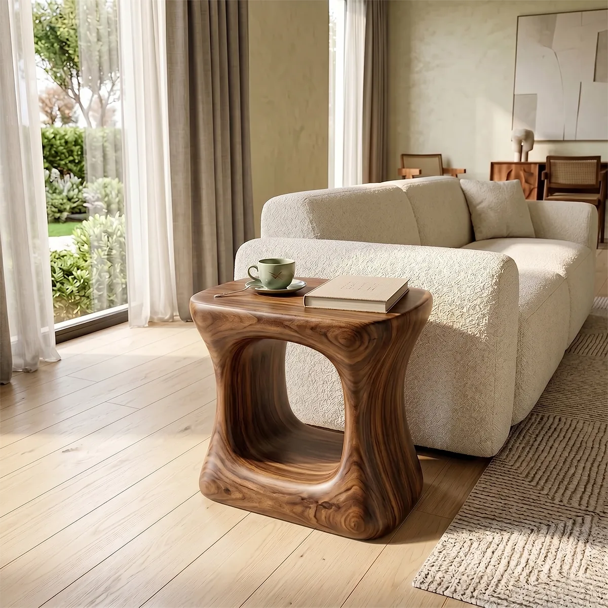 Modern Solid Wood End Table | Sculptural Hollow Accent Side Table for Living Room TH003-4147