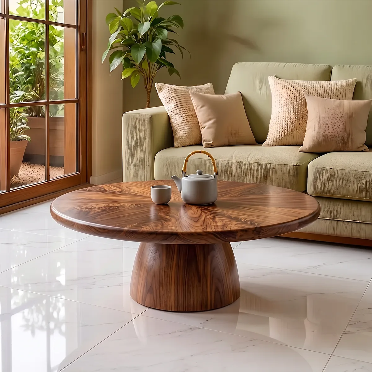 Modern Round Coffee Table | Pedestal Base Center Table for Living Room TH003-6481