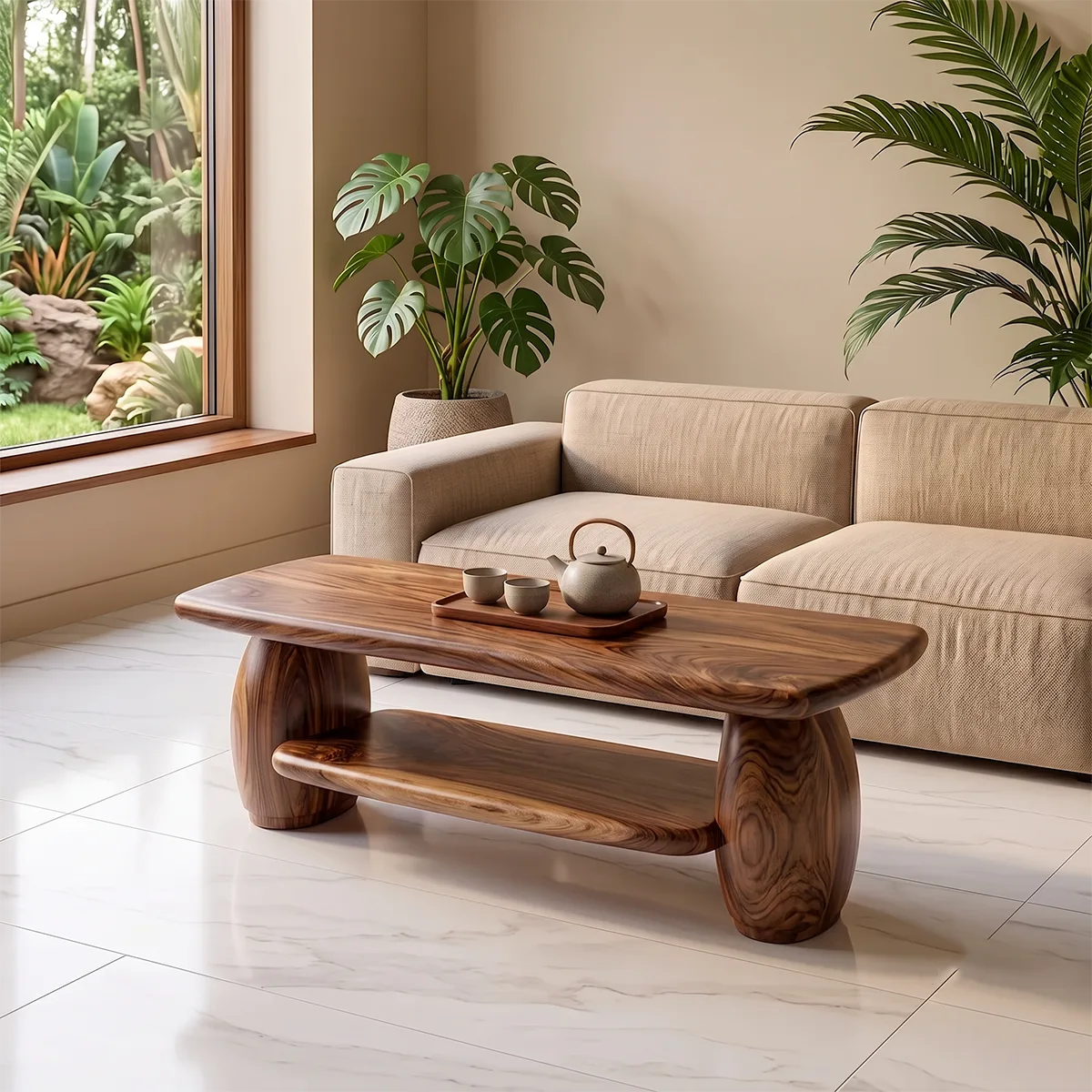 Modern Rounded Rectangle Coffee Table | Open Shelf Center Table for Living Room TH003-2936