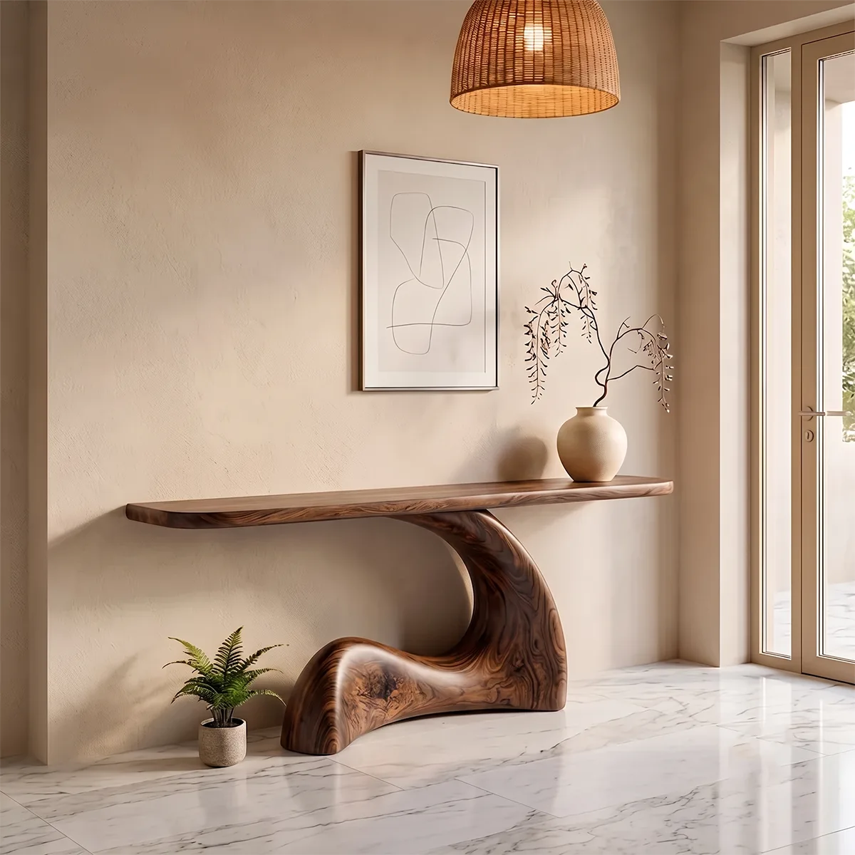 Modern Organic Console Table | Sculptural Entryway Accent Table with Curved Base TH003-9400