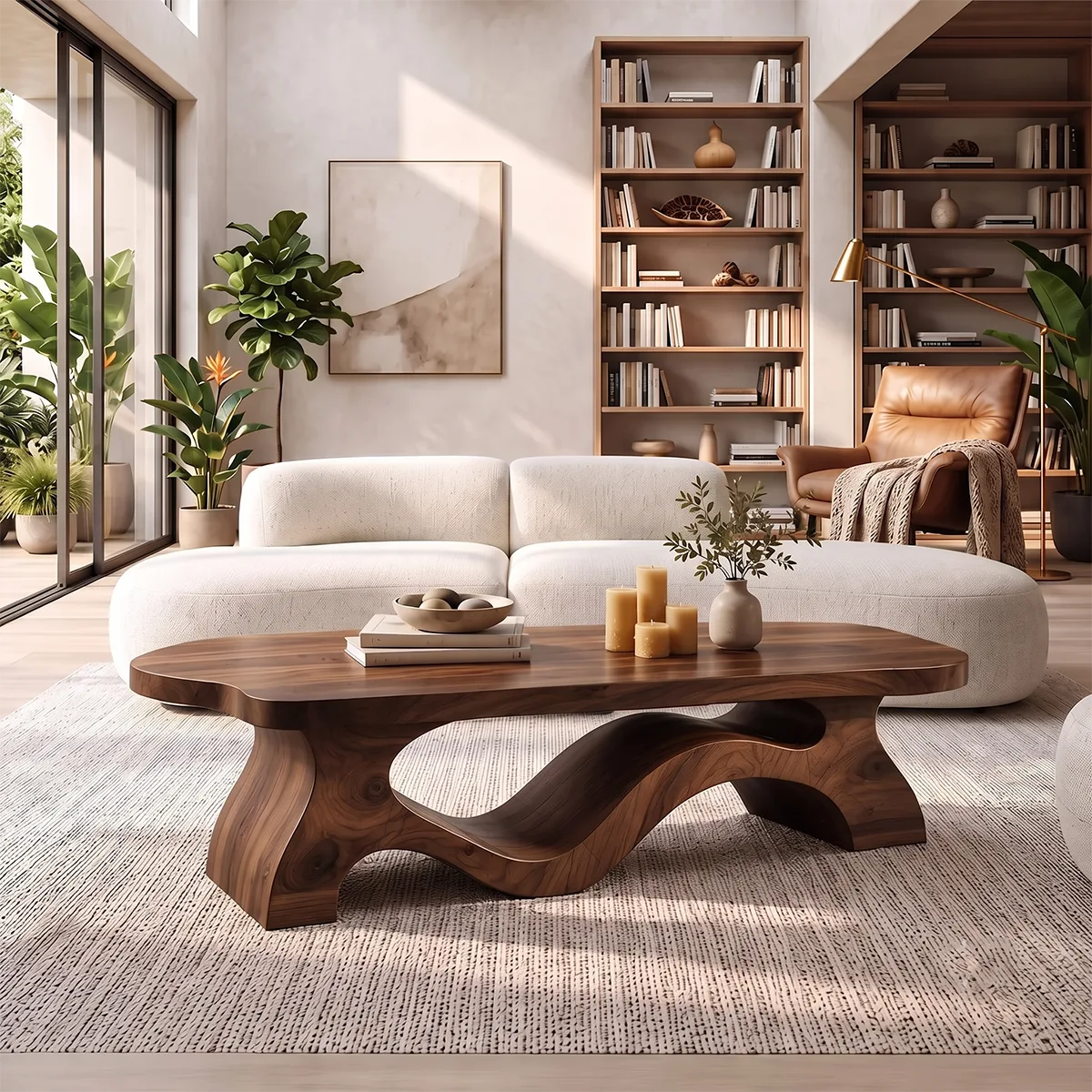 Sculptural Organic Coffee Table with Flowing Wave Base | Modern Living Room Center Table TH003-3OCY4HQ