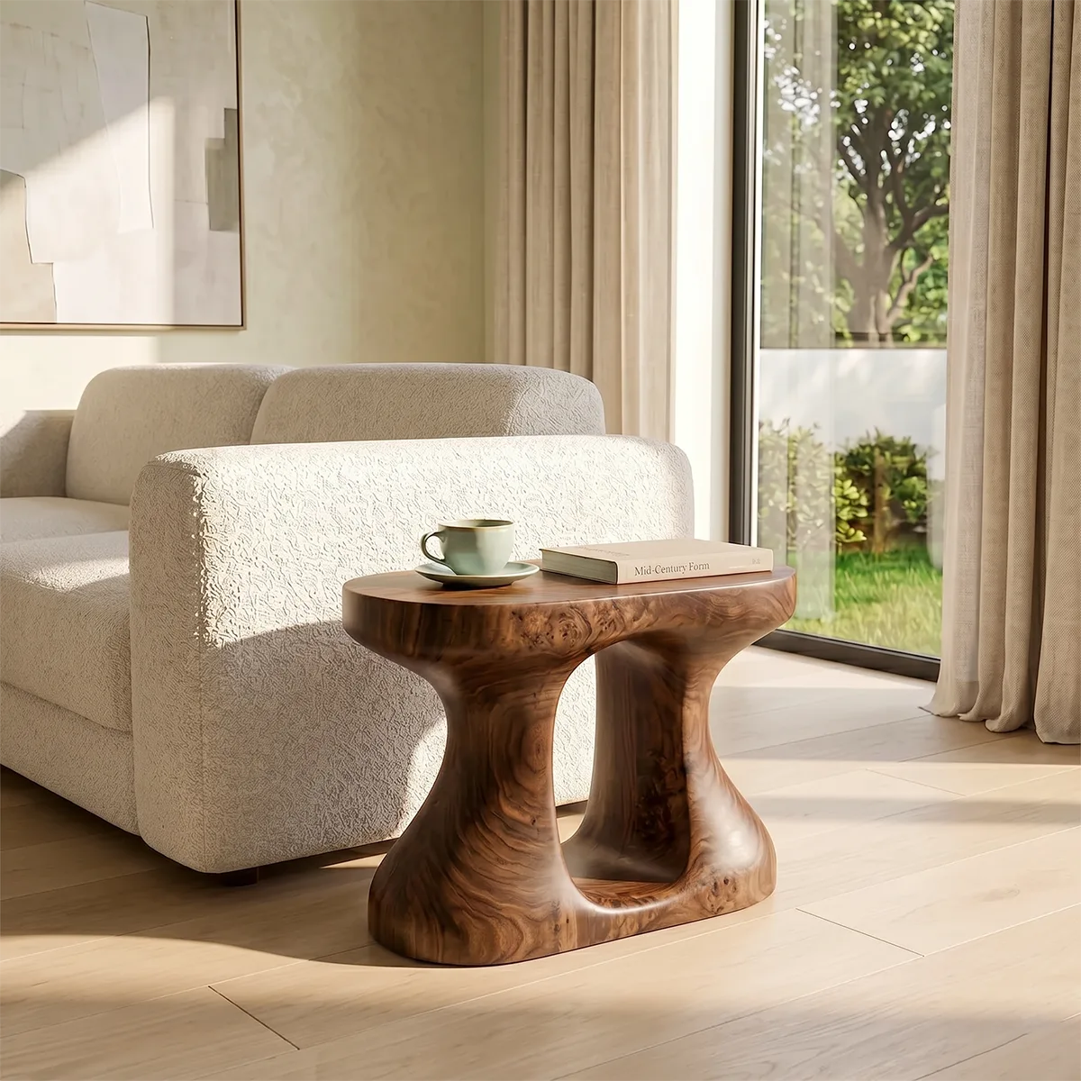 Organic Solid Wood Round End Table | Sculptural Accent Side Table for Modern Living Room TH003-8373