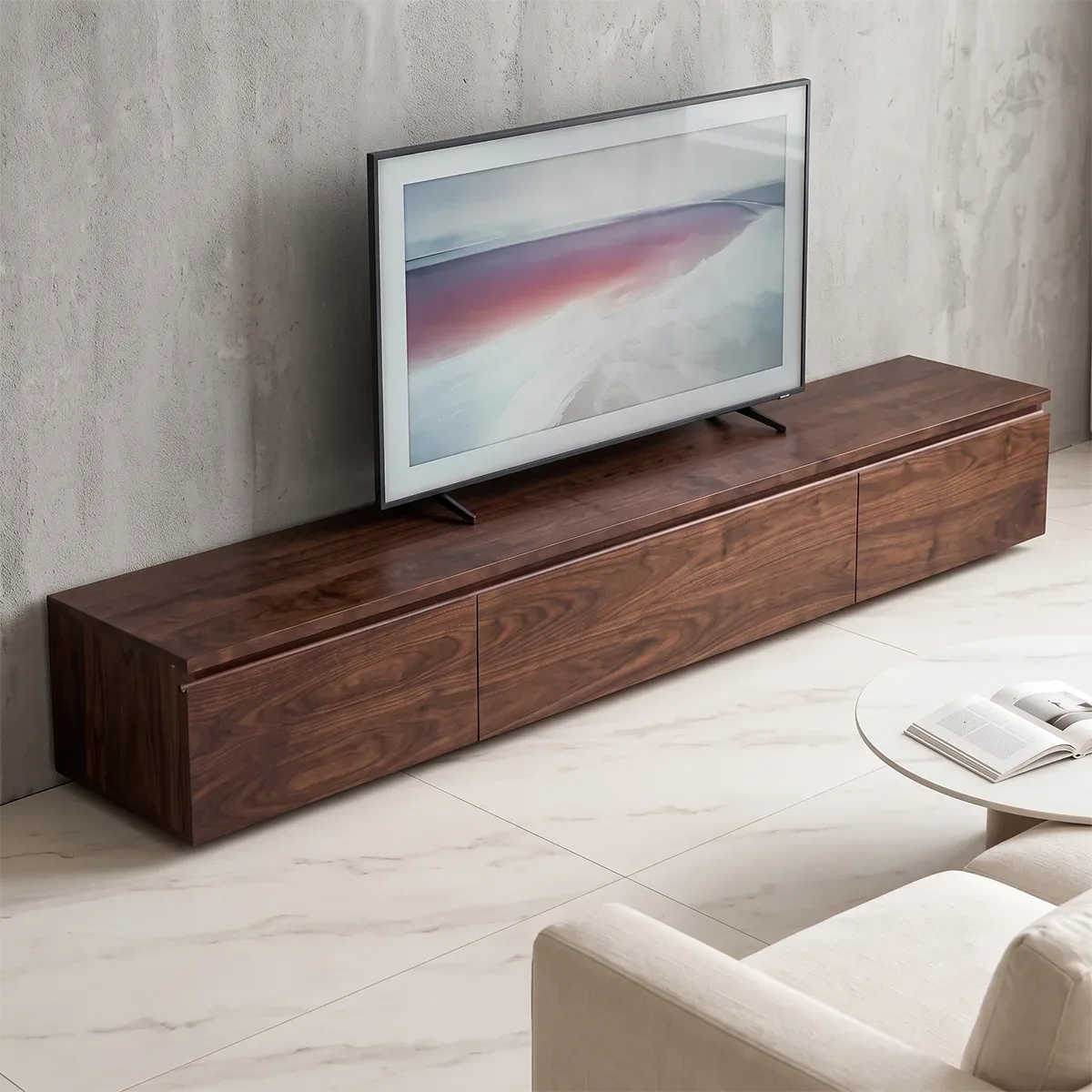 Modern Low Profile TV Stand with 3 Drawers | Minimalist Long Media Console TH003-8GTN1YT