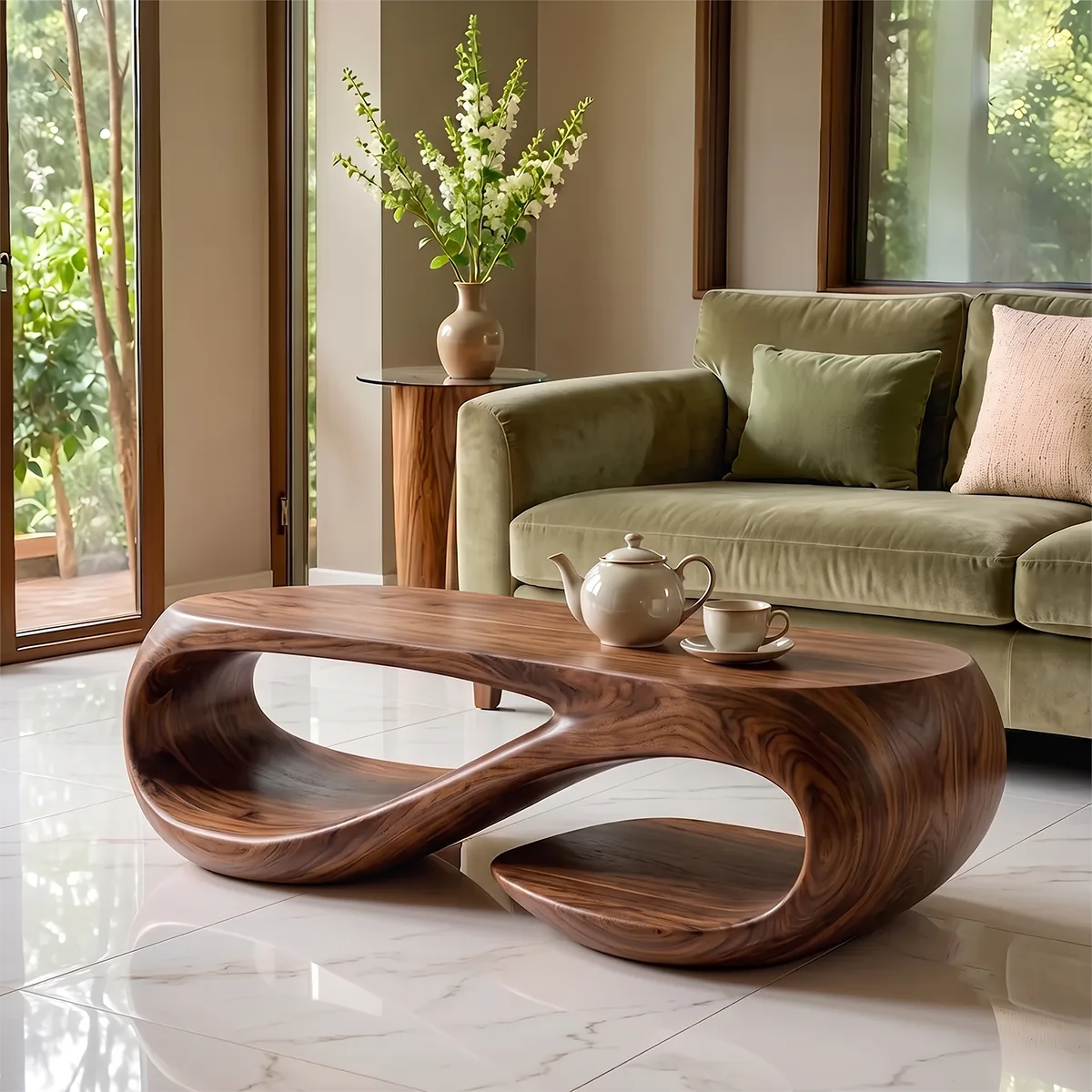 Modern Oval Coffee Table | Sculptural Loop Base Center Table for Living Room TH003-6081