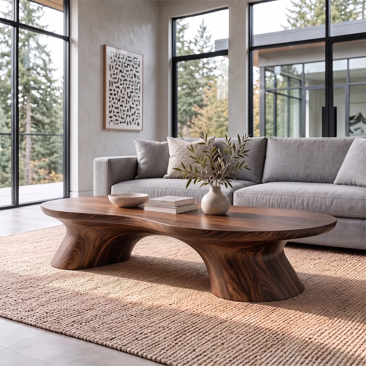 Organic Coffee Table with Sculptural Curved Pedestal Legs | Modern Living Room Center Table TH003-9JMO6OI