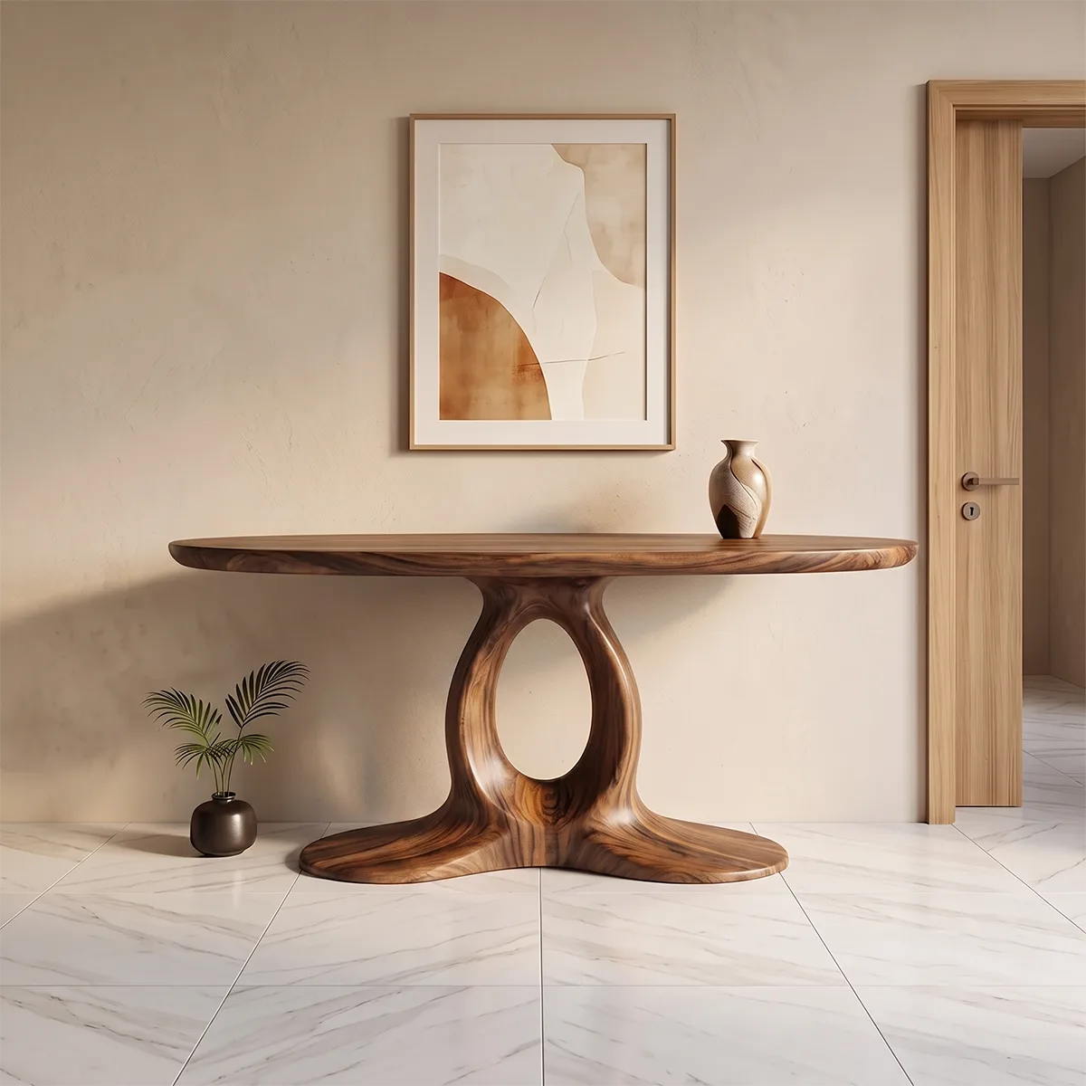Modern Organic Console Table | Sculptural Entryway Table with Open Pedestal Base TH003-4010
