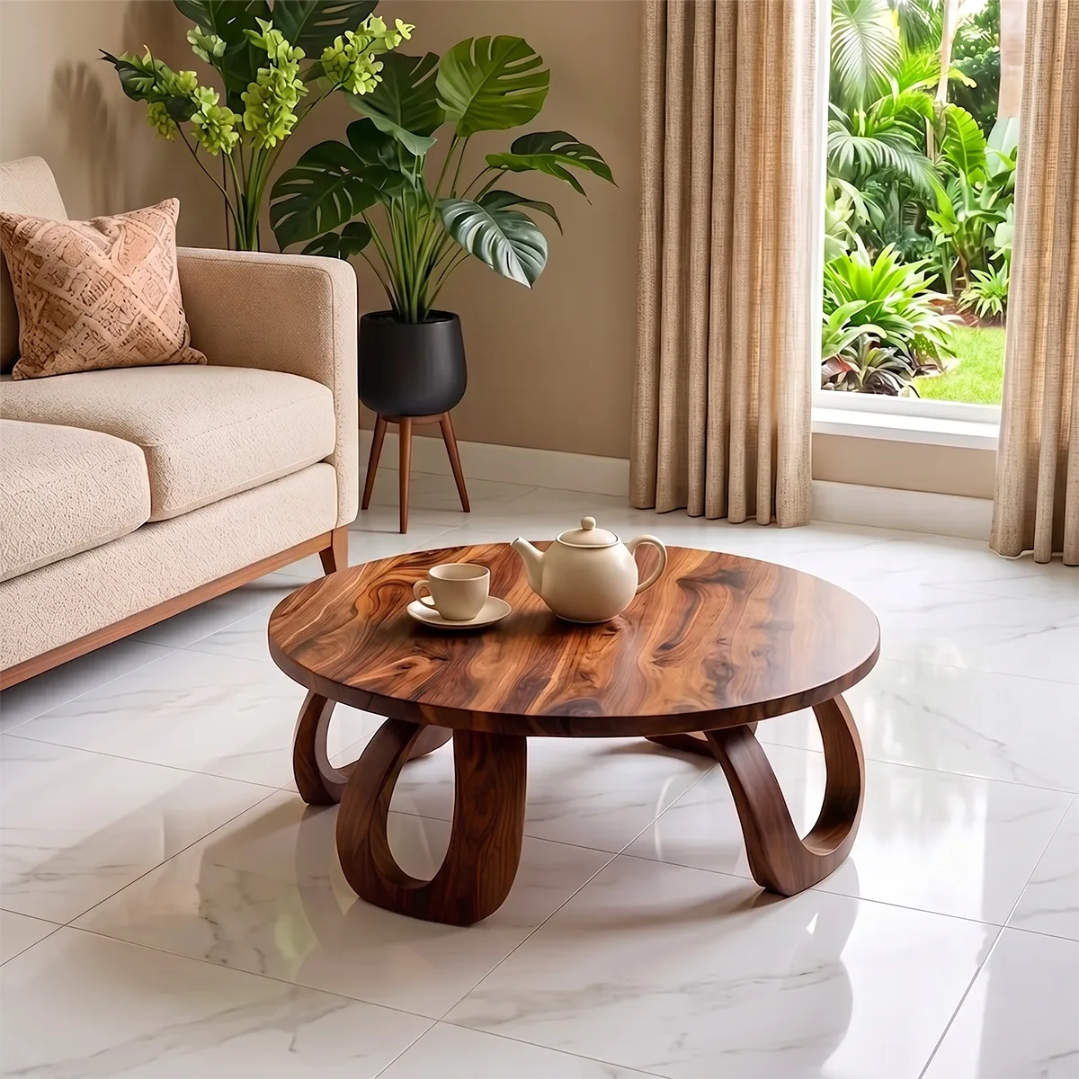 Modern Round Coffee Table | Sculptural Loop Leg Center Table for Living Room TH003-4072