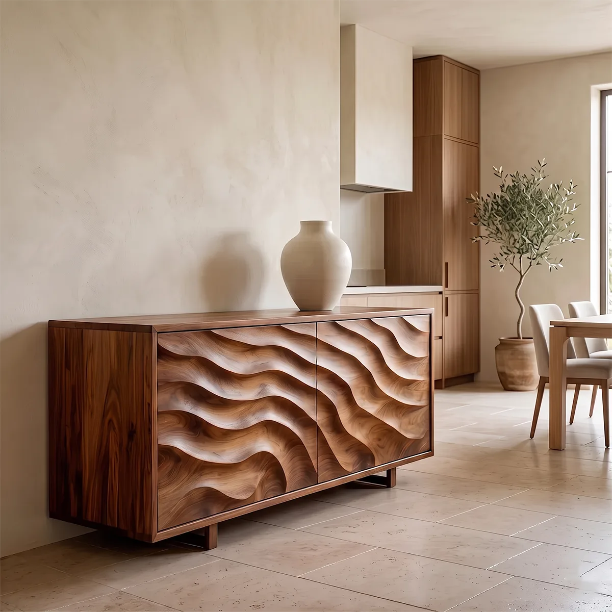 Modern Sideboard Cabinet | Wave Carved Buffet Cabinet with 2 Doors for Dining Room & Living Room TH003-9756