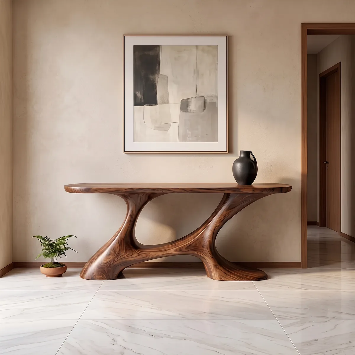 Modern Organic Console Table | Sculptural Entryway Table with Asymmetrical Open Base TH003-5256