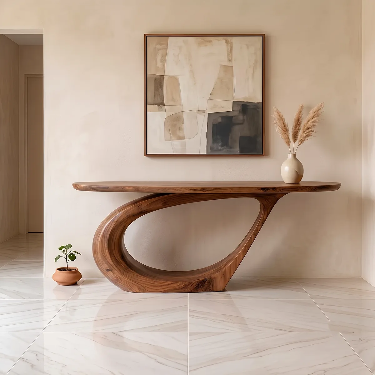 Modern Organic Console Table | Sculptural Entryway Console with Curved Loop Base TH003-9331