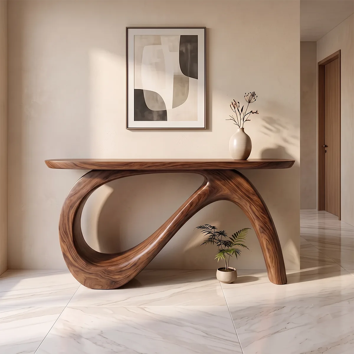 Modern Organic Console Table | Sculptural Entryway Table with Flowing Loop Base TH003-1954