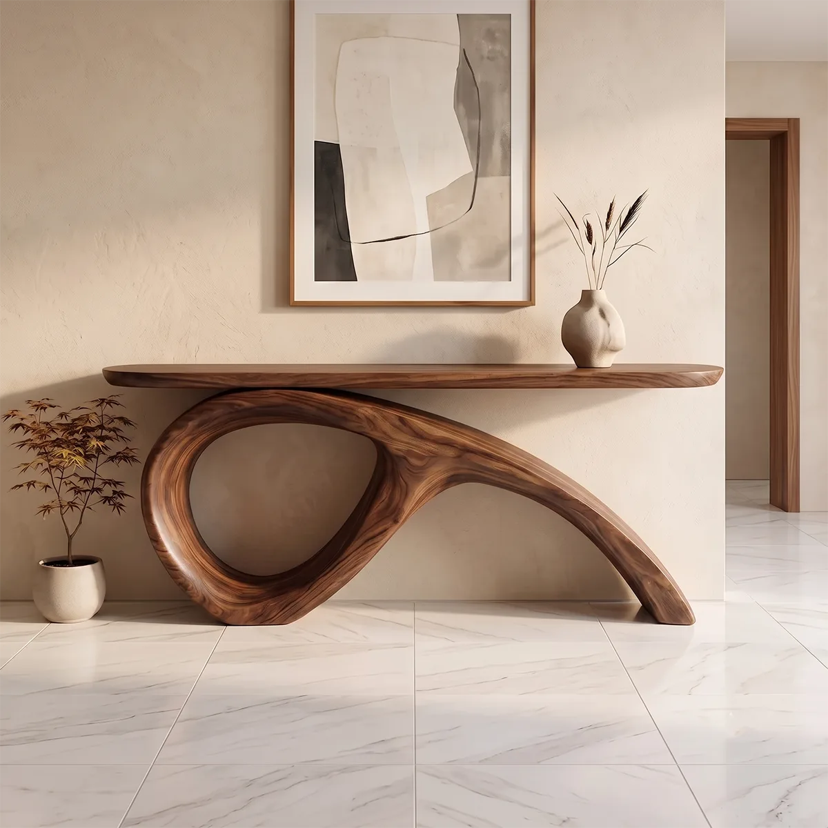 Modern Organic Console Table | Sculptural Entryway Table with Asymmetrical Loop Base TH003-2069