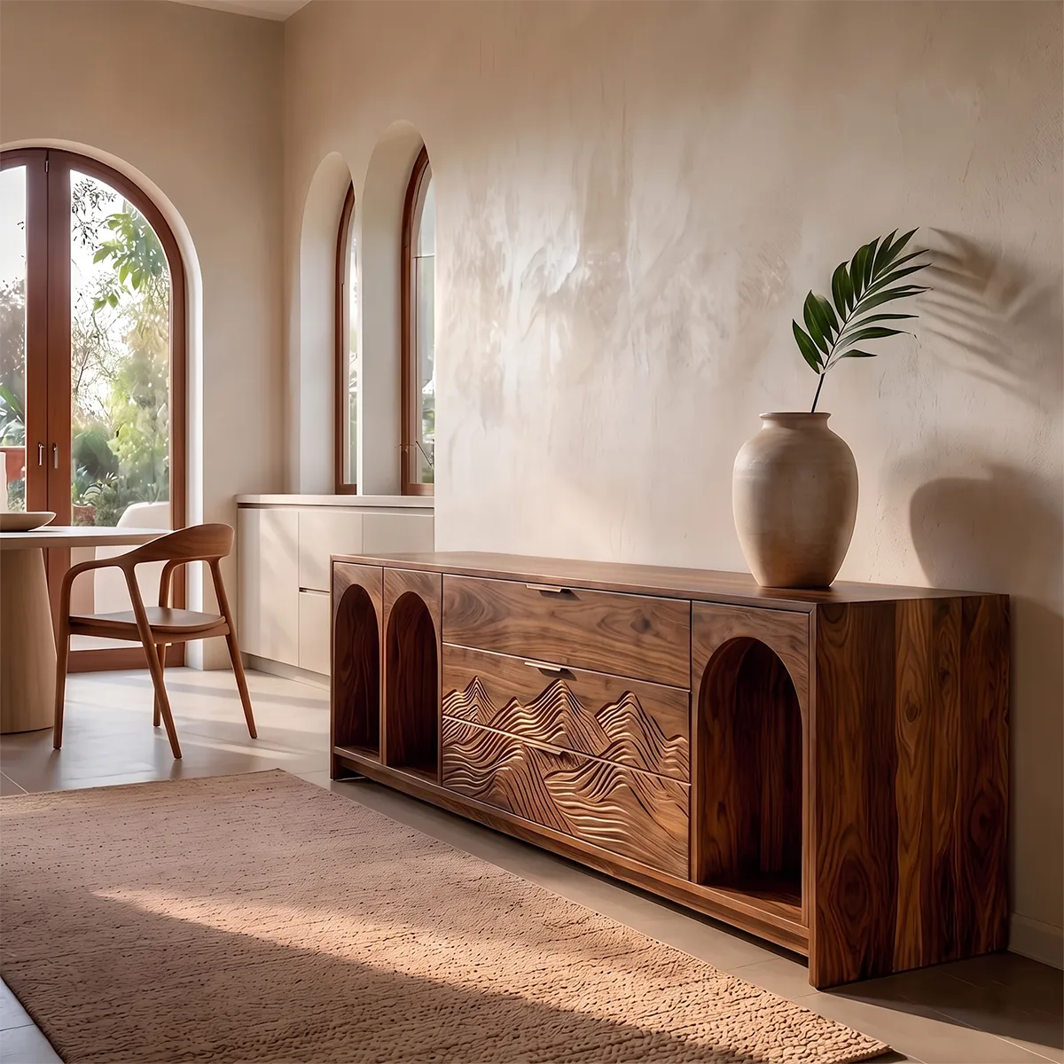 Modern Sideboard Cabinet | Mountain Carved Storage Cabinet with Arched Open Shelves TH003-1857