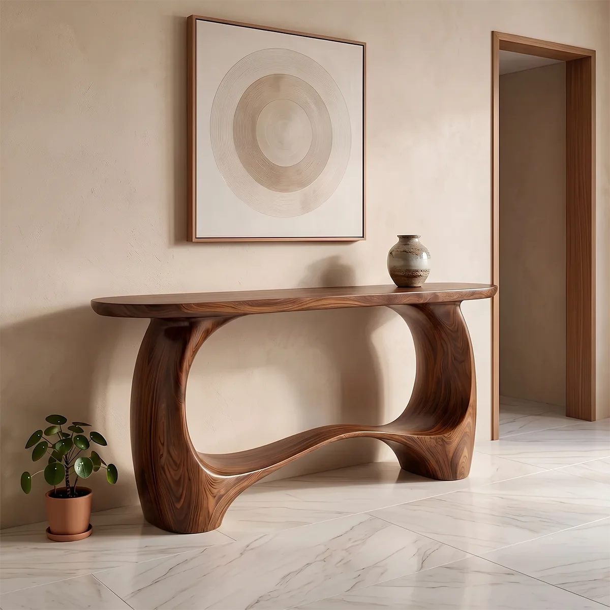 Modern Organic Console Table | Sculptural Entryway Table with Curved Open Base TH003-9848