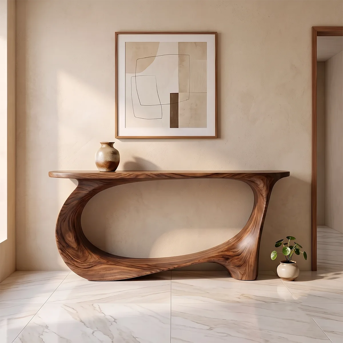 Modern Organic Console Table | Sculptural Entryway Table with Continuous Loop Base TH003-6488