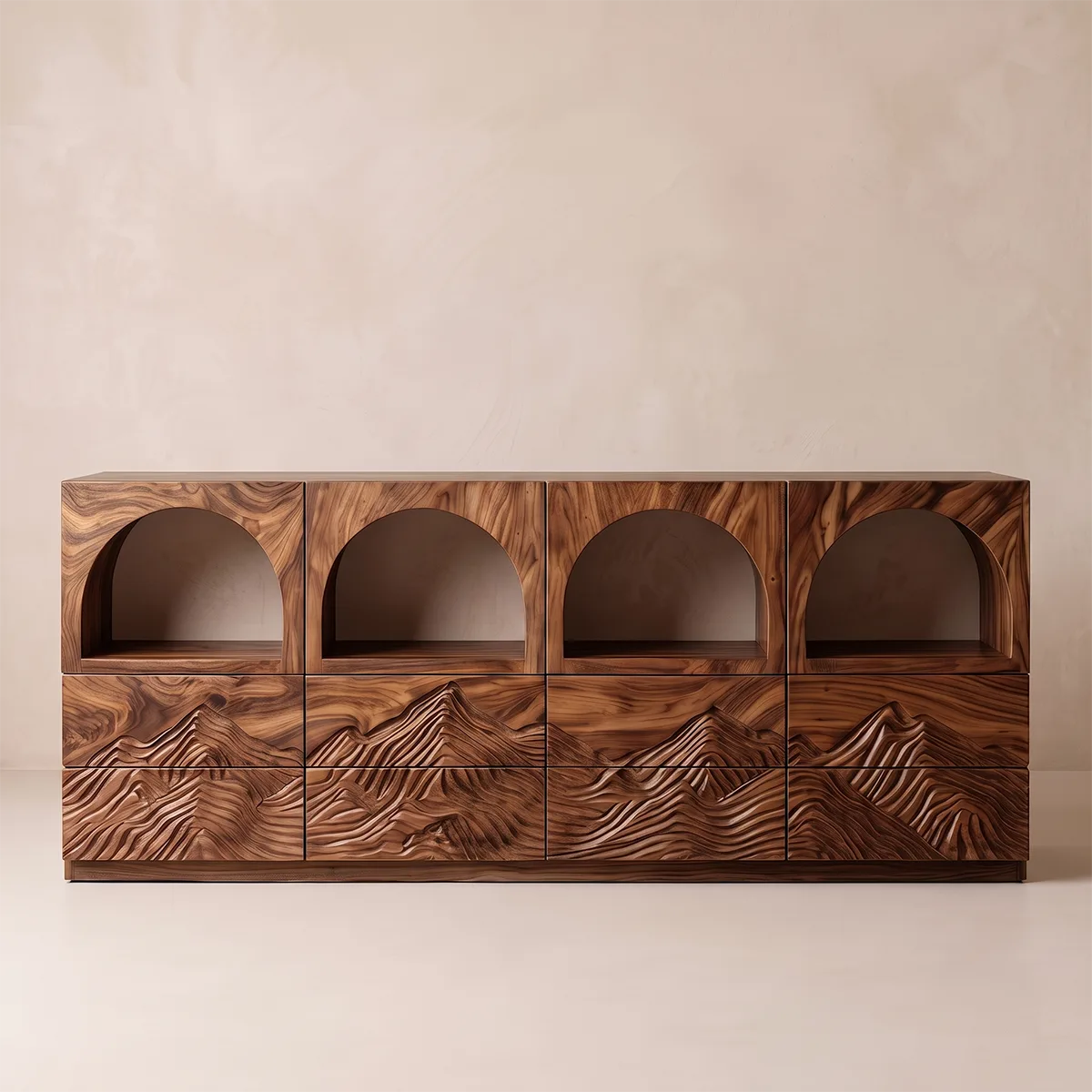 Modern Sideboard Cabinet | Mountain Carved Buffet Cabinet with Open Shelves & Drawers TH003-4345