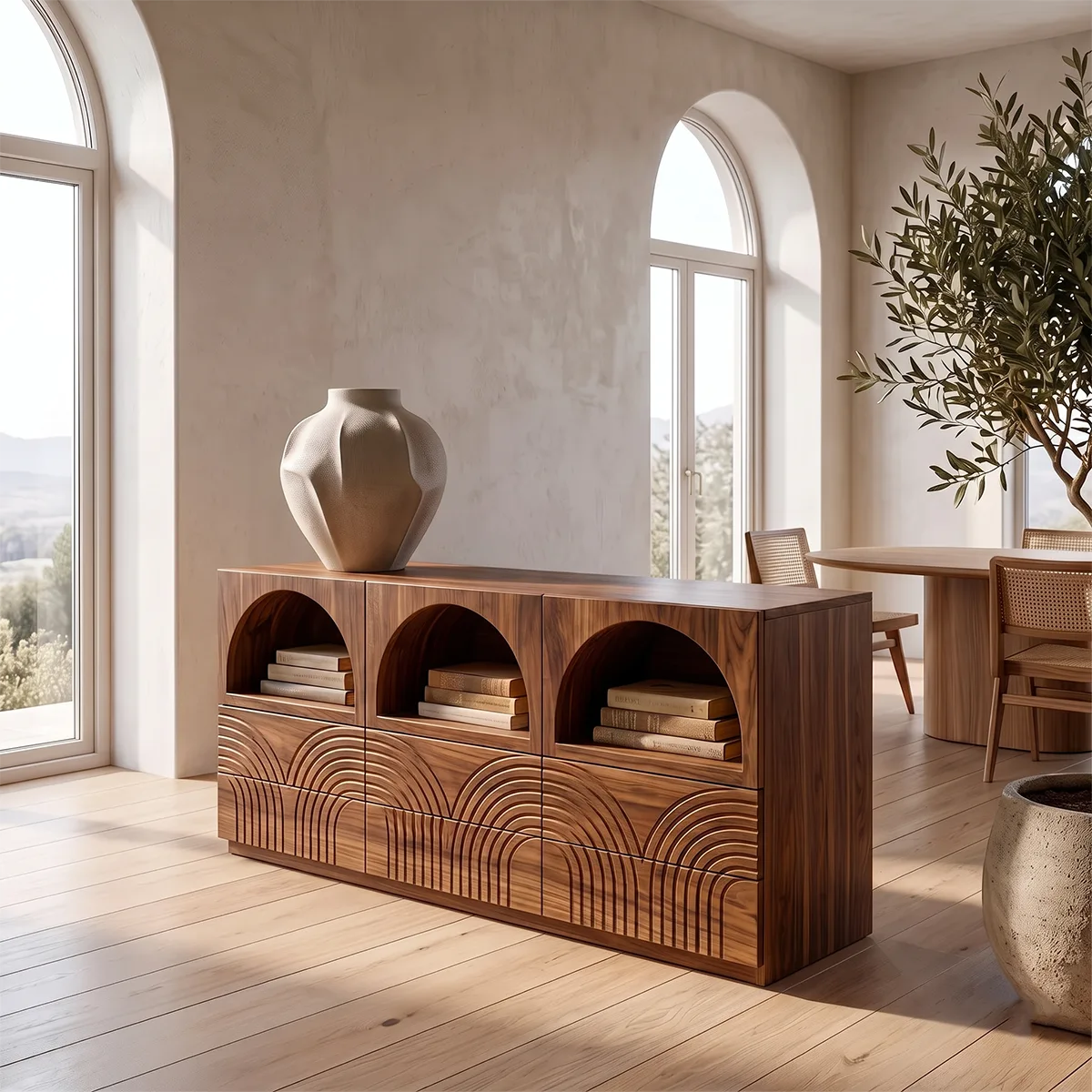 Modern Sideboard Cabinet | Arched Display Buffet Cabinet with Geometric Drawer Fronts TH003-4779
