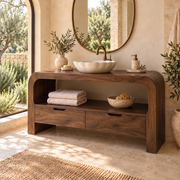 Curved Waterfall Bathroom Vanity | 2-Drawer Vanity with Large Open Storage Shelf TH003-4TMA9VP