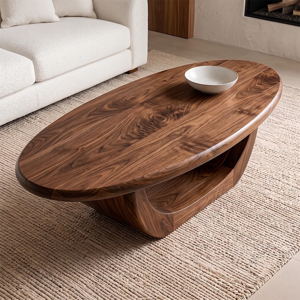 Modern Organic Coffee Table | Sculptural Solid Wood Oval Center Table TH003-9030